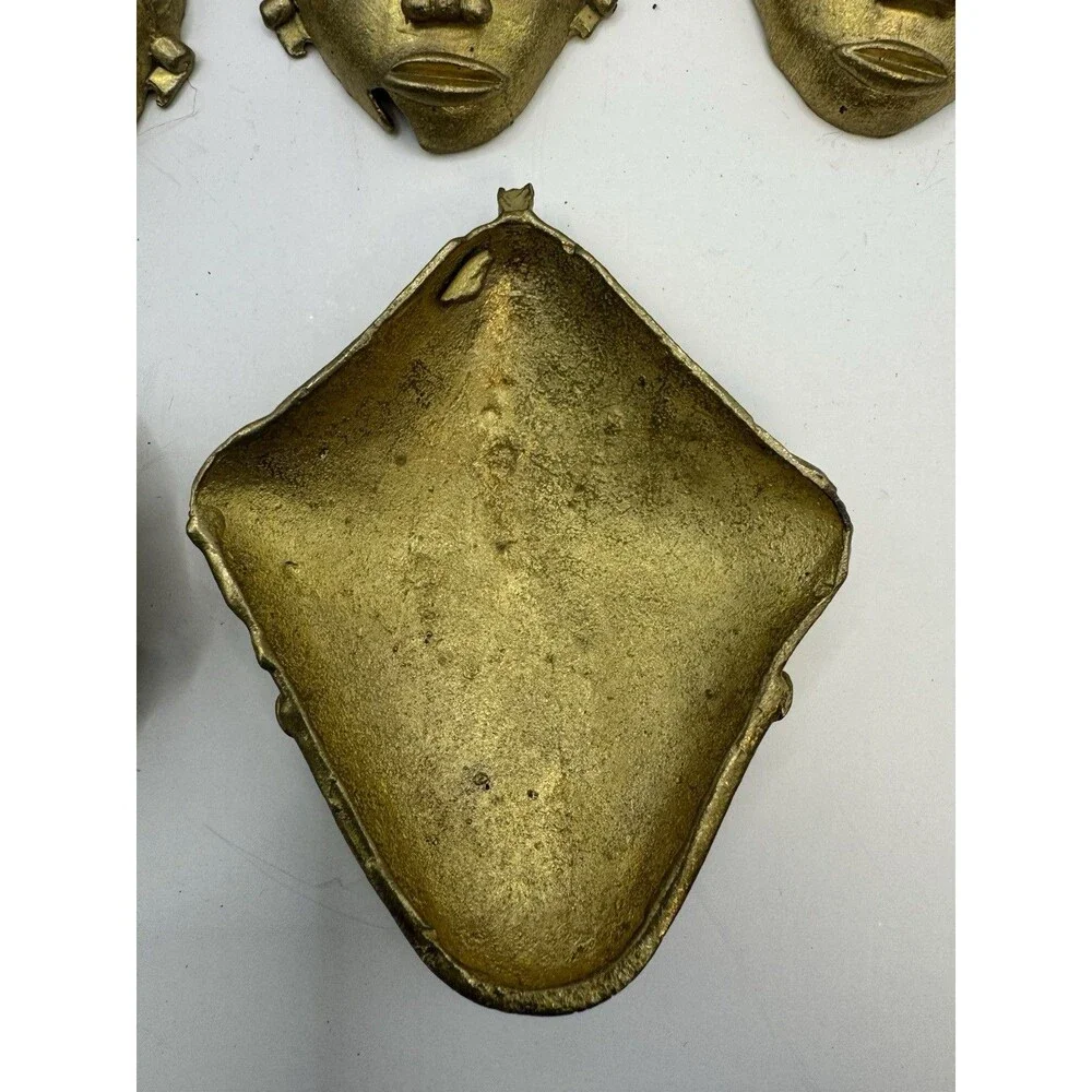 Lot Of 10 West African BAULE Brass Pendant Mask Handmade